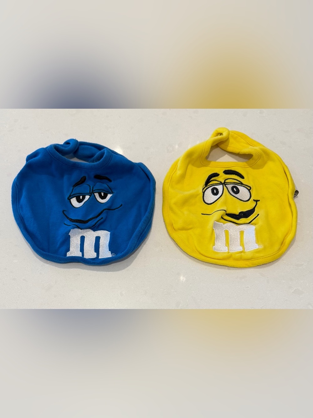 Kids Bib Set - Blue & Yellow M&M Style Faces